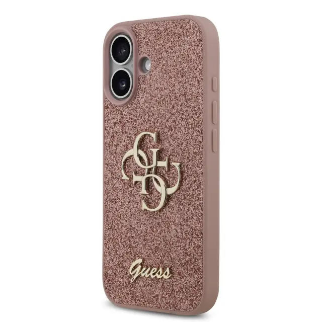 Guess PU Fixed Glitter 4G Metal Logo Case for iPhone 17 Pink 2