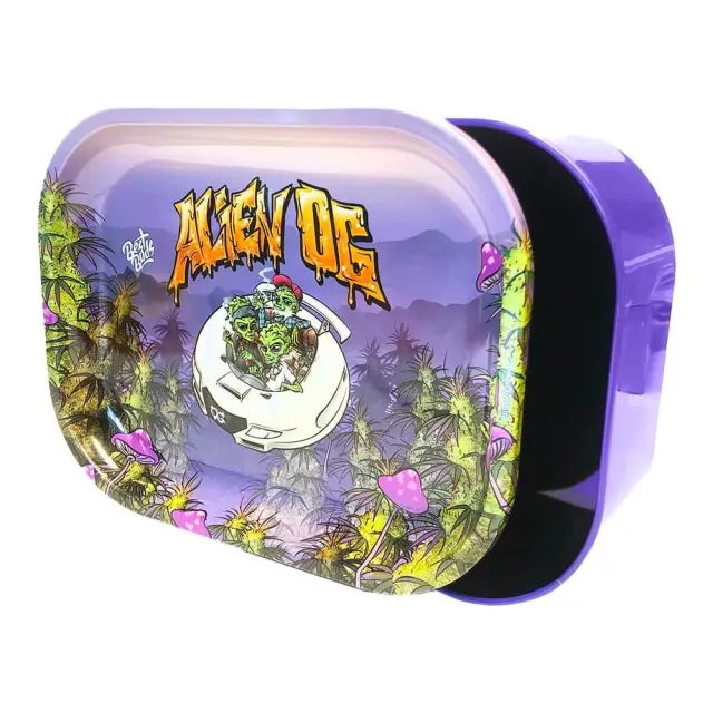 Best Buds Thin Box Rolling Tray with Storage Alien OG