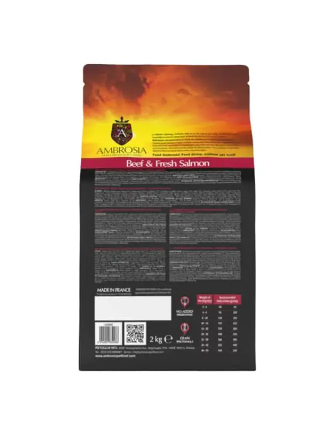 Ambrosia Ξηρά Τροφή για Ενήλικους Σκύλους με Μοσχάρι και Σολομό 2kg 3
