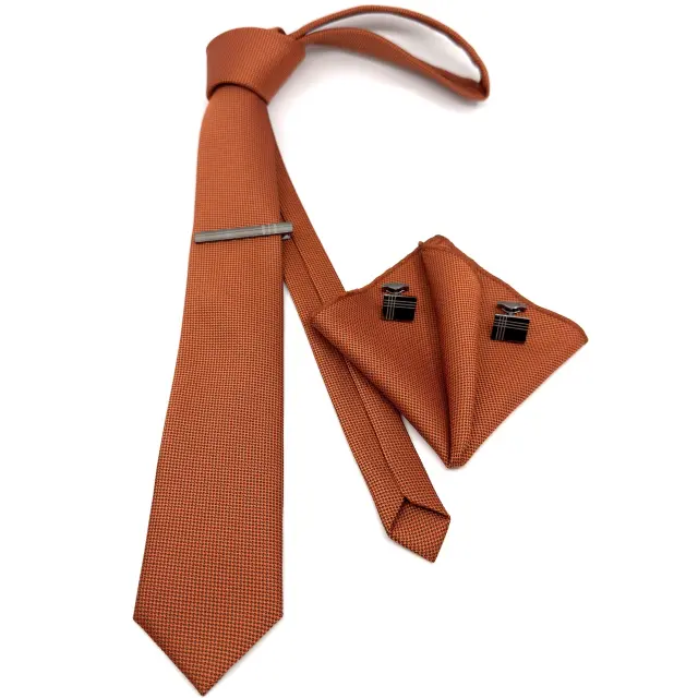 Κεραμιδί Light Maroon Γραβάτα Oxford 6,5 cm με Ασορτί Μαντήλι 3
