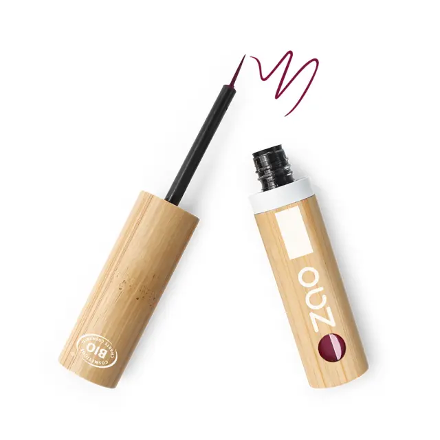Zao Eye Liner Brush Tip – Βιολογικό eyeliner με λεπτό απλικατέρ, μακράς διάρκειας - 074 Plum