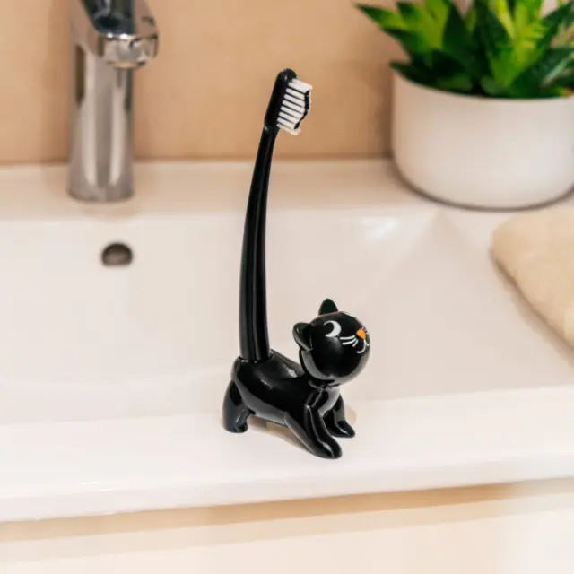 Pylones Σετ κεραμική Θήκη μαζί με Οδοντόβουρτσα / Toothbrush Holder: Catsmile - Μαύρο 2