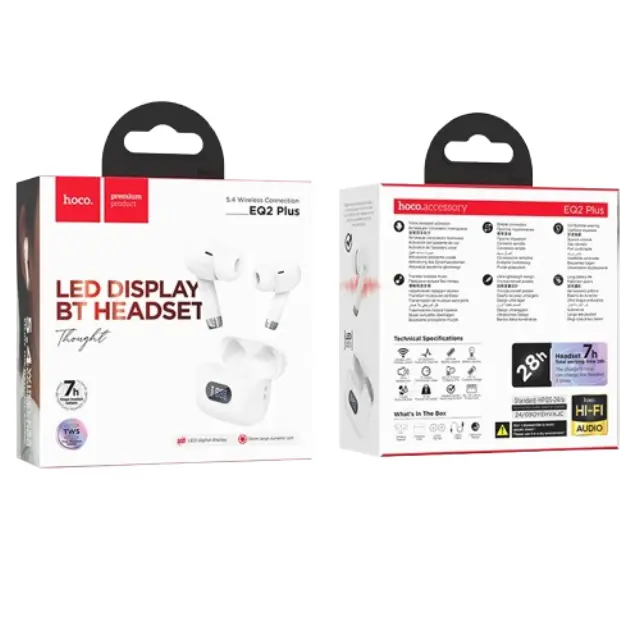 Hoco In-ear Bluetooth Handsfree Ακουστικά με Θήκη Φόρτισης Λευκά EQ2 Plus 2