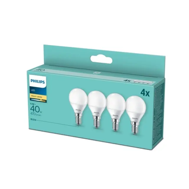 Philips Λάμπες LED Σφαιρικό Ρ45 Θερμό Λευκό 470lm 4τμχ E14/5,5W/220-240V2700K 83.5Χ45mm
