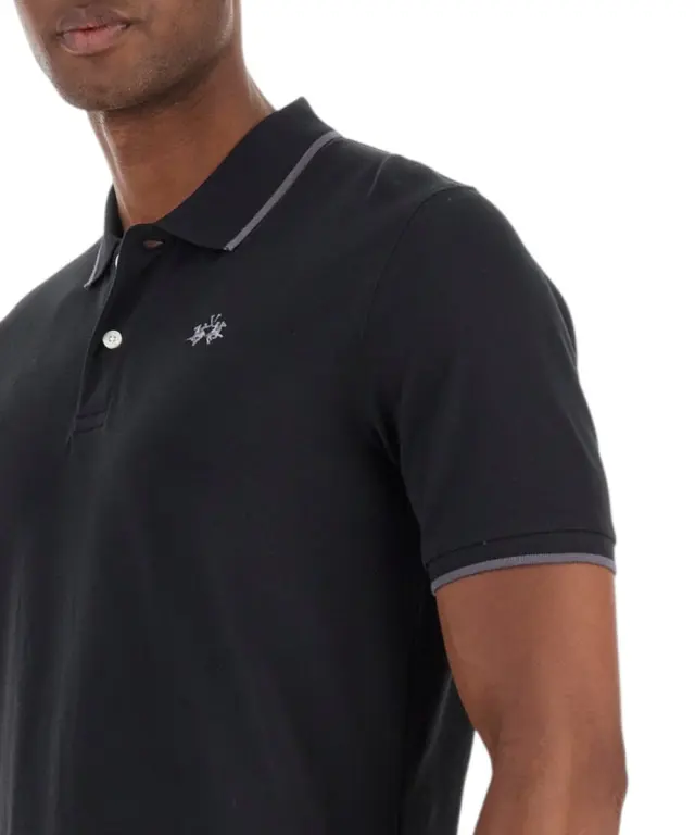 La Martina - Ανδρικό T-Shirt Polo Anthony Regular Fit BPMP04-PK031-09999 Μαύρο 3