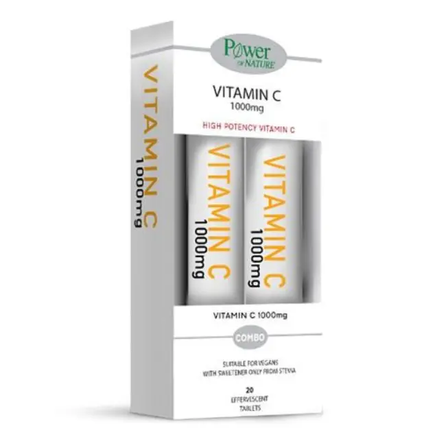 Power Health Vitamin C Βιταμίνη για Ενίσχυση του Ανοσοποιητικού, τo Δέρμα & Αντιοξειδωτική δράση 1000mg Πορτοκάλι 2 x 20 αναβράζοντα δισκία