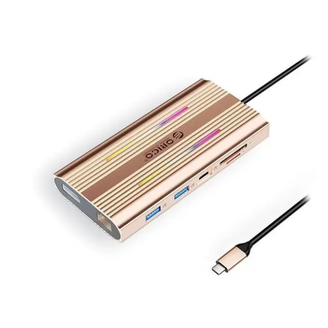 Orico Docking Station XDR 12in1 RGB USB-A USB-C 2x HDMI 4K60Hz DisplayPort 4K60Hz RJ45 Gigabit PD 100W SD / microSD Card Reader Rose Gold