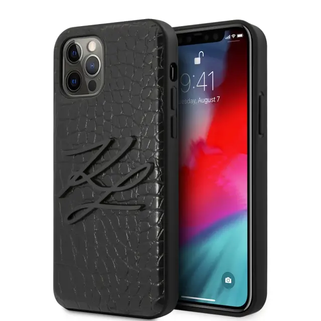 Karl Lagerfeld Apple iPhone 12 Black Back cover case – Lizard Signature