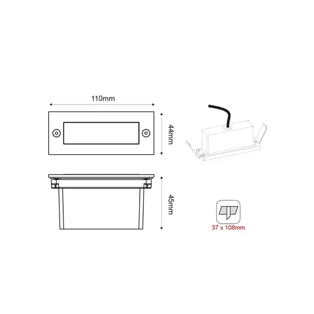 LED STEP LUMINAIRE 110X44 G 2W 3000K 90Lm 230V IP54 RA80 / PAS230GP 2