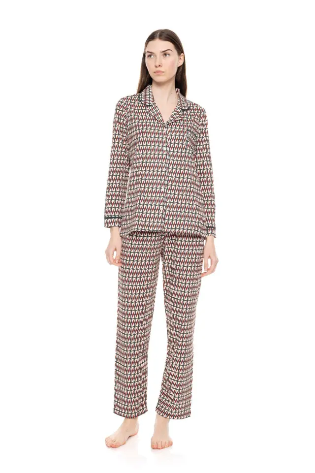 W1559 - Type - PYJAMA BUTTONED FOREST GREEN GEO