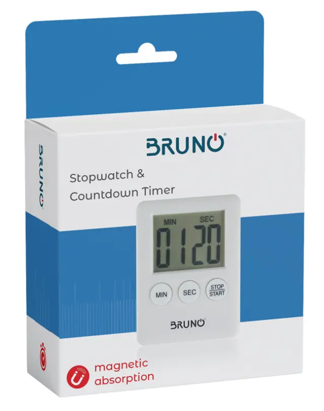 BRUNO χρονόμετρο & αντίστροφη μέτρηση BRN-0063, LCD, με μαγνήτη, λευκό 2