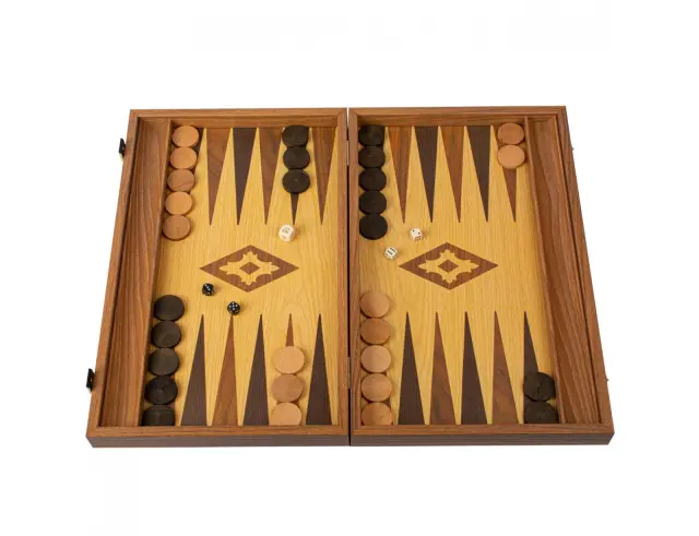 Σετ Χειροποίητο Τάβλι Basic Oak-Walnut Replica Wood Manopoulos Manopoulos με υποδοχές για πούλια και διαστάσεις 48x30cmBXL1KD