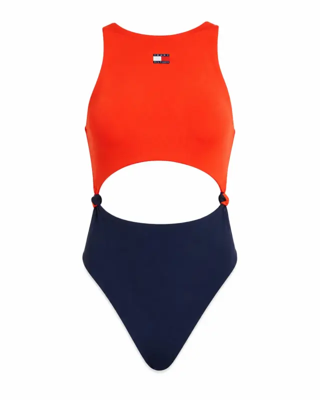 Tommy Hilfiger Cut Out Ολόσωμο Μαγιό Κόκκινο Navy Μπλε - L