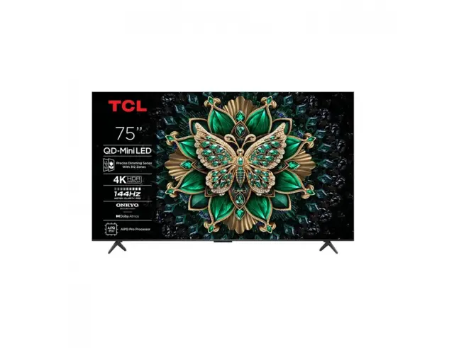 Smart TV 75'' TCL 75C6K Premium QD-MiniLED - Ανάλυση 4K UHD (3840 x 2160) - AI - Dolby Atmos - HDR10+ - Δέκτες DVB-T/T2, DVB-C, DVB-S/S2 - HDMI, Wi-Fi, Bluetooth 75C6K