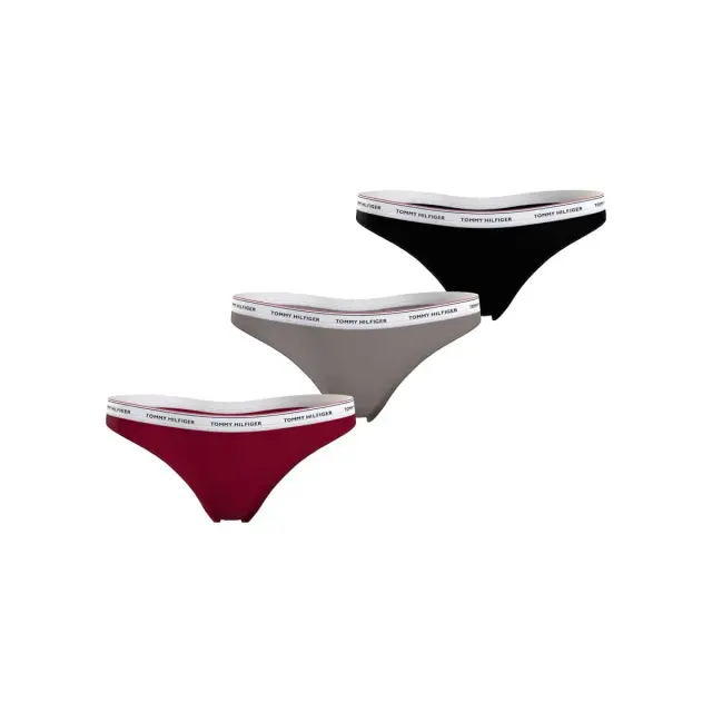 Tommy Hilfiger Γυναικείο String Small Logo Thong - Τριπλό Πακέτο, Χρώμα Rouge-Oat Milk-Black - L