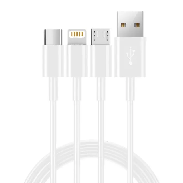 Καλώδιο Σύνδεσης και Φόρτισης Ancus Flow E44 USB 3 σε 1 Micro-USB, USB-C, Lightning 3.0A Λευκό 1m 2