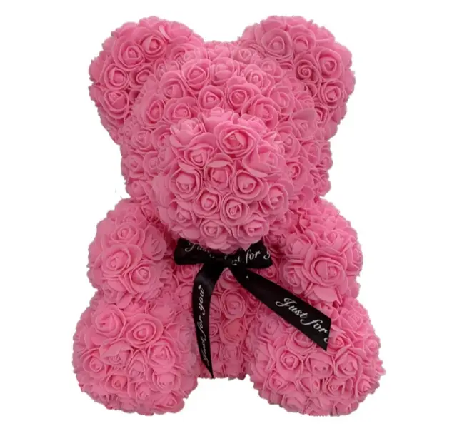Αρκουδάκι από τεχνητά τριαντάφυλλα Rose bear 40cm ΡΟΖ