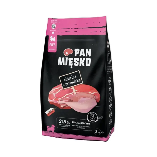 PAN MIĘSKO Veal with quail XS (puppy) - dry dog food - 3kg