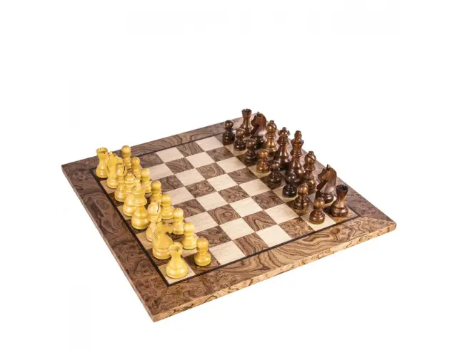 Σετ Χειροποίητο Σκάκι Wooden Chess Manopoulos από Ξύλο, με πιόνια Staunton, θήκη αποθήκευσης και διαστάσεις 40x40cm - Walnut BurlSW42B40J 3