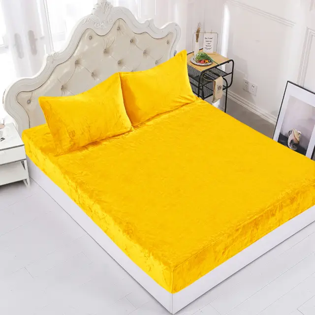 Fleece σεντόνι με λάστιχο και μαξιλαροθήκες (160cm x 200cm + 35cm) yellow - -
