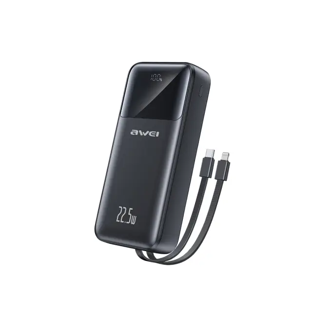 Awei P107K Power Bank 20000mAh με 2 Θύρες USB-A και Θύρα USB-C Μαύρο