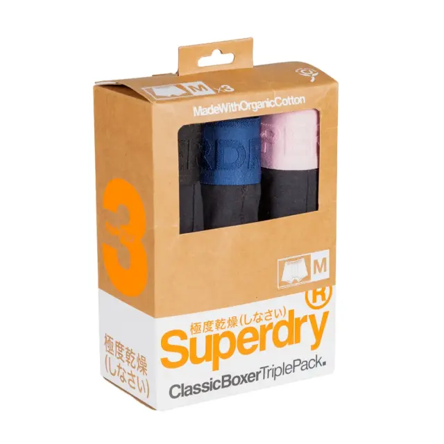 Superdry Ανδρικό Boxer Μακρύ Classic Organic Cotton - Τριπλό Πακέτο, Χρώμα Black-Black Blue-Black Pink - S 3