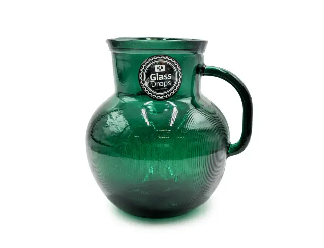 Κανάτα με χερούλι Glass Drops Ribbed (3198DB734) Από ανακυκλωμένο γυαλί, Χωρητικότητας 2.3L, Διαστάσεων Ø 20 x Υ 20 cm, Albahaca 3198DB734 3
