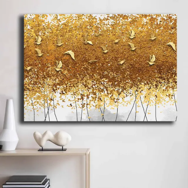 Πίνακας σε καμβά "Golden Birds" Megapap ψηφιακής εκτύπωσης 100x70x3εκ. 3