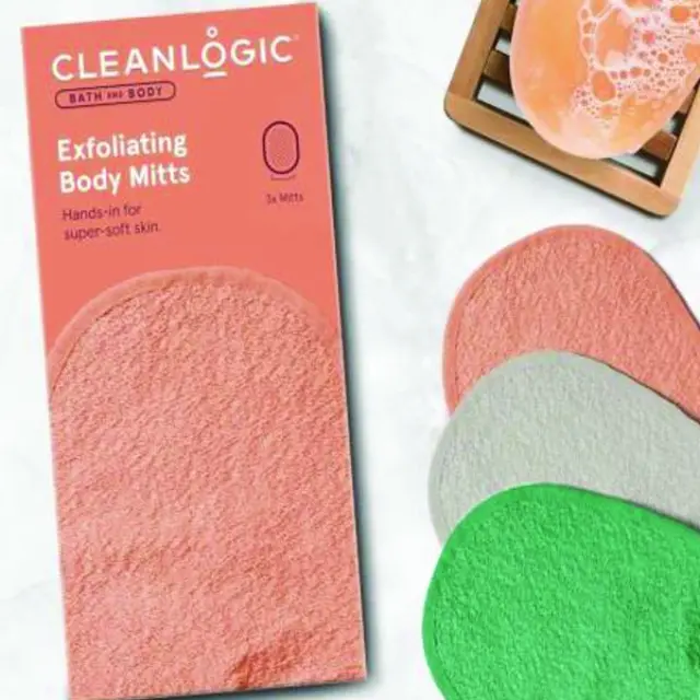Cleanlogic Bath& Body Exfoliating Body Mitt Set of 3 Assorted Colors