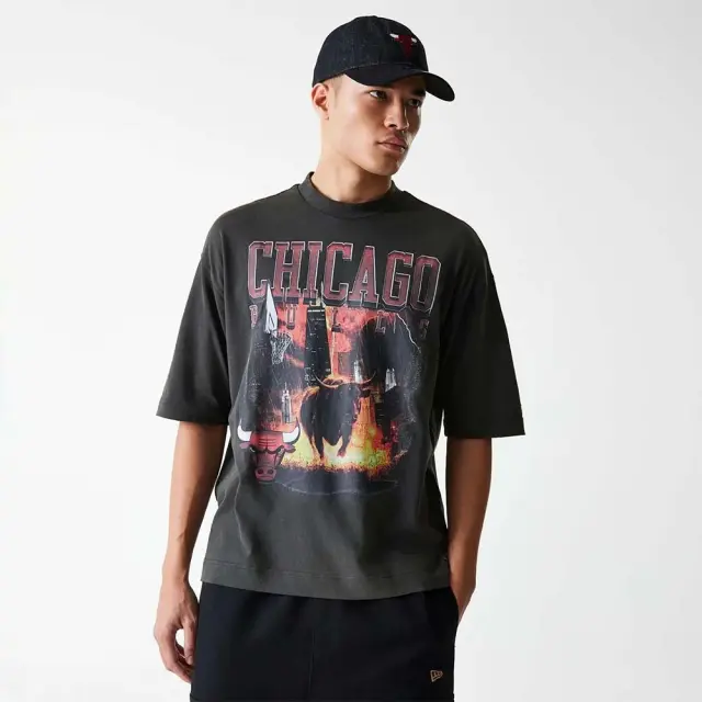 New Era Men's NBA Washed Graphic Chicago Bulls Tee Μαύρο 60684355 (New Era) - Large 2