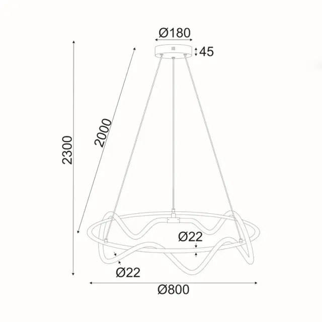 KYMA-ΦΩΤΙΣΤΙΚΟ ΚΡΕΜΑΣΤΟ ΜΑΥΡΟ ΜΑΤ ΜΕΤΑΛΛΙΚΟ LED SMD 60W 3000Κ 3400LM IP20 Φ800Χ2300ΜΜ / ZM36LEDP80BK 3