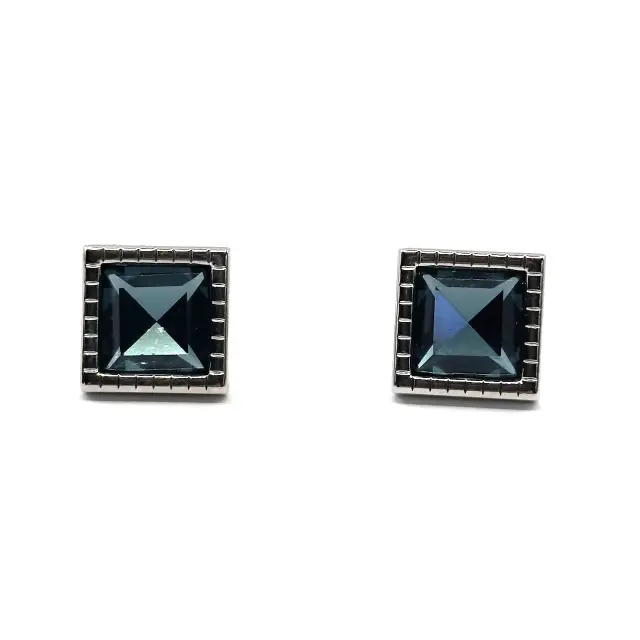 Ασημί Σχεδιαστικά Μανικετόκουμπα με Petrol Zircon 2