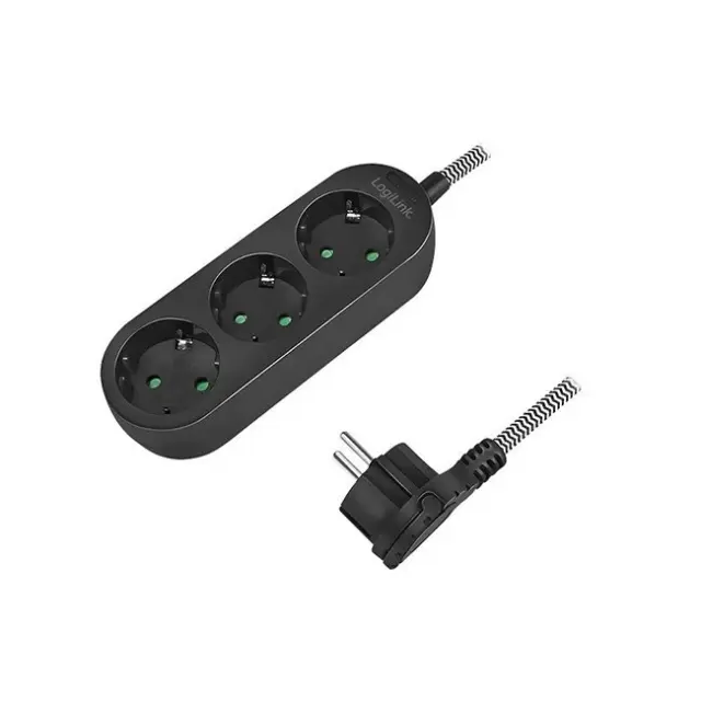 LogiLink Power Strip 3-Socket 1.5m Black (LPS261)