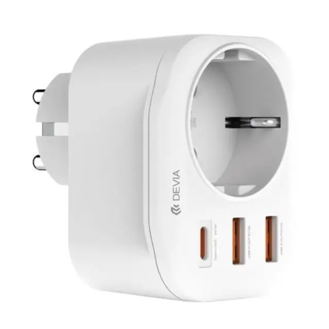 Μονόπριζο Devia WW09-F-PD Auto Power 1AC & 3 Θύρες USB (2x USB A, 1x USB C) PD QC 20W Smart Λευκό N62868