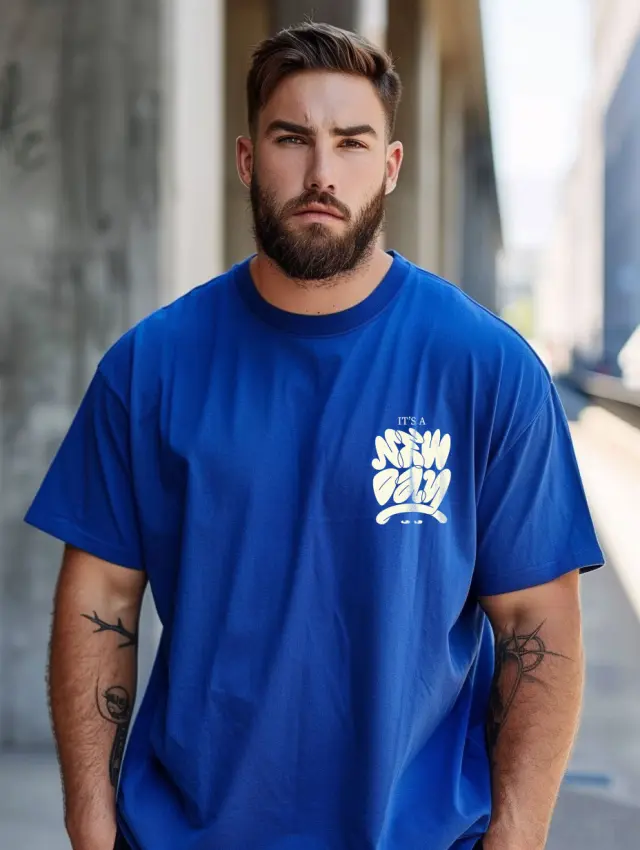 T-shirt Noshame® μπλέ Royal με τύπωμα - P122452 - 3XL
