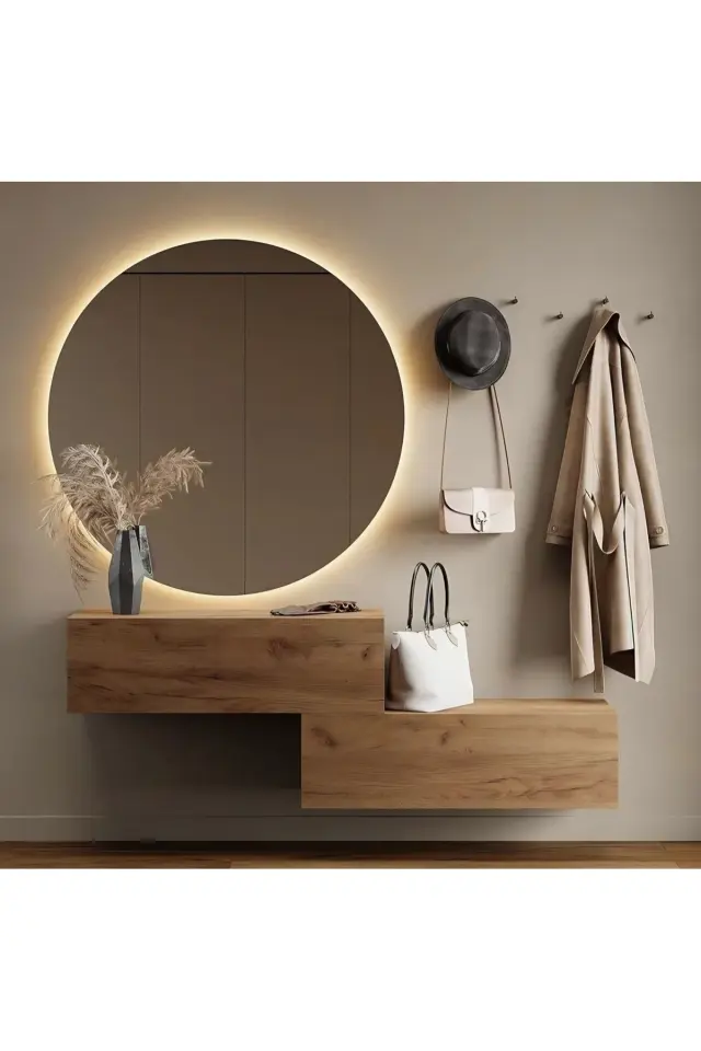 Stewehome Ασύρματος καθρέφτης τοίχου με LED και μπαταρίες πάχος 4 mm διαυγής Καφέ 55x55 cm 3