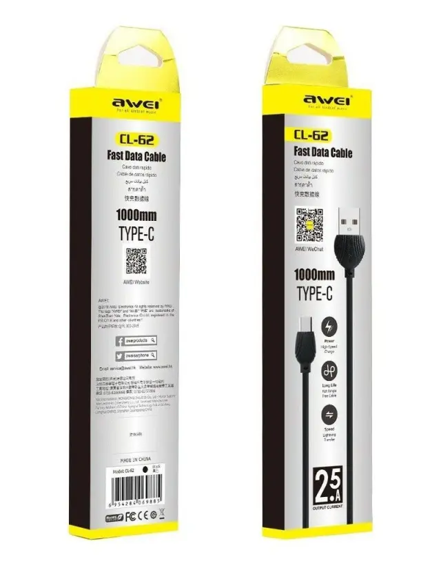 Καλώδιο φόρτισης & data - Type-C - CL-62 - AWEI - 036481 2