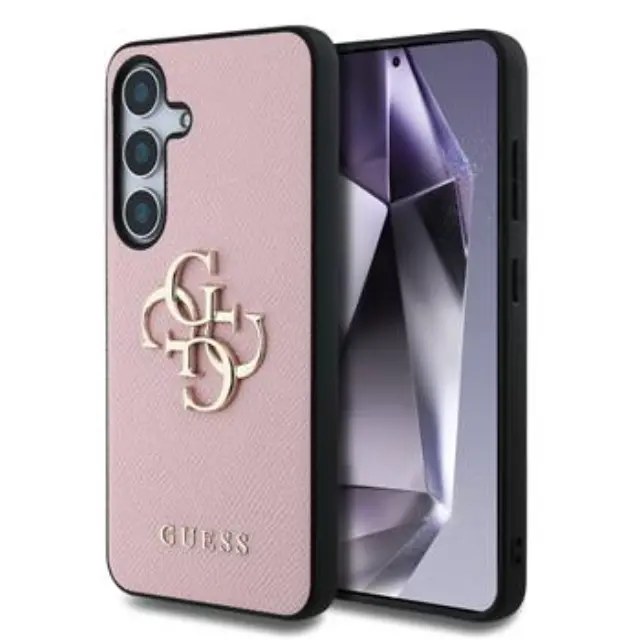 Guess PU Grained 4G Metal Logo Case for Samsung Galaxy S25+ Pink