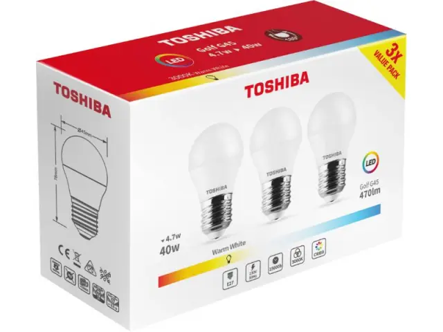 Toshiba LED 3PACK G45 E27 4.7W 3000K (DELS-GF344P727AE23)