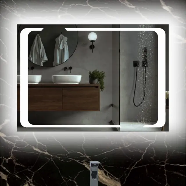 Stewehome Καθρέφτης LED με Σχέδιο Laser και Καμπυλωτές Γωνίες 49x70 cm