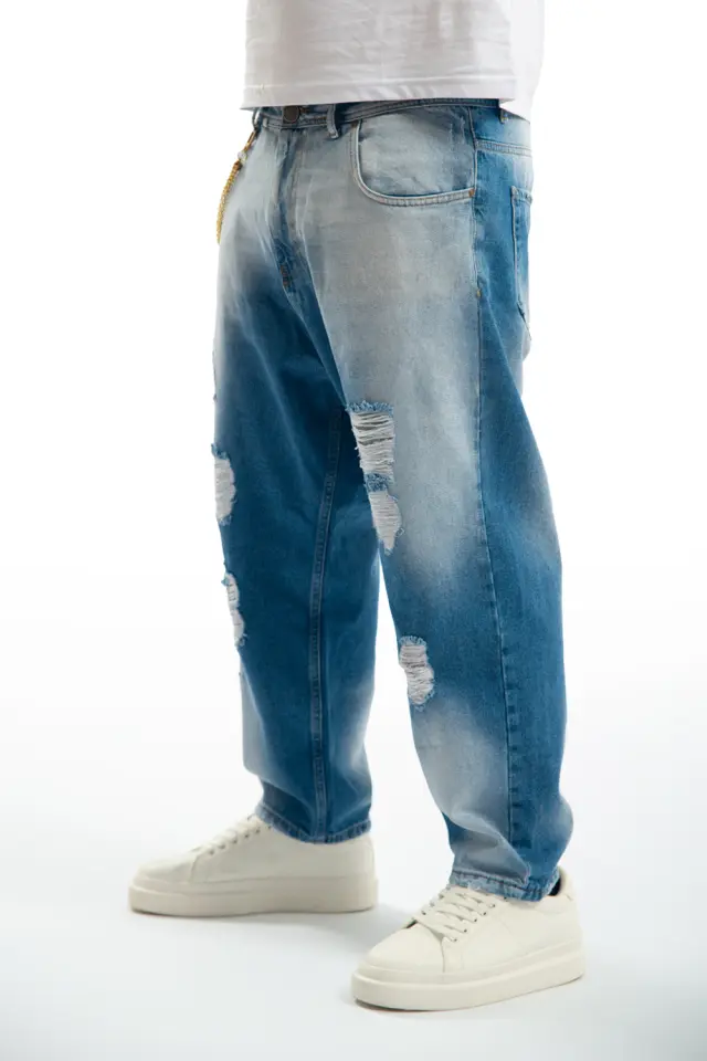Παντελόνι Jean Baggy με Φθορές + Διακοσμητική Αλυσίδα Μπλέ
