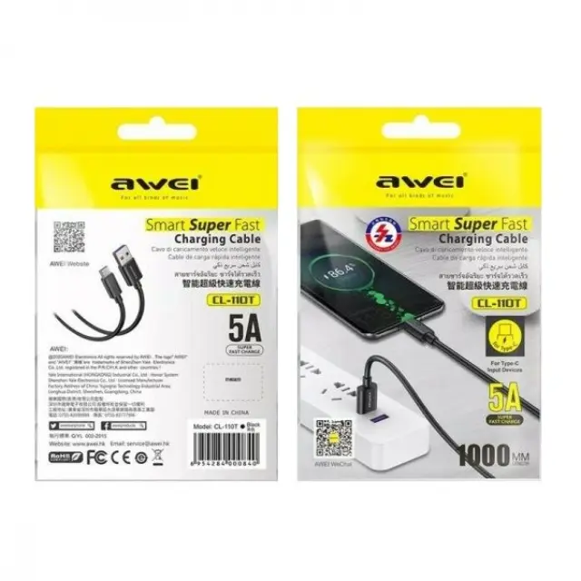 Καλώδιο φόρτισης & data - Type-C - CL-110T - Fast Charge - 5A - AWEI - 000840 2