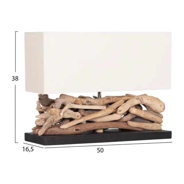 Επιτραπέζιο ορθογώνιο φωτιστικό Twiggy Driftwood & λευκό καπέλο 50x16,5x38 εκ. 2