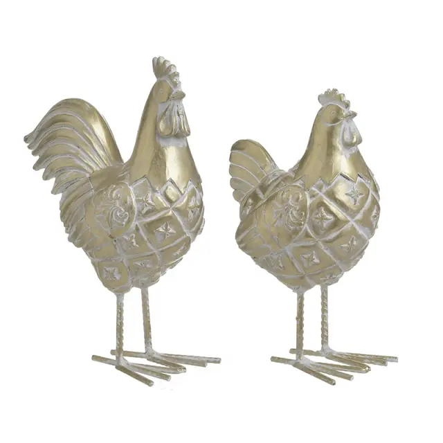 Κότα-Κόκορας Λευκό/Χρυσό Polyresin 17x9x23cm Σετ 2τμχ 3-70-942-0032