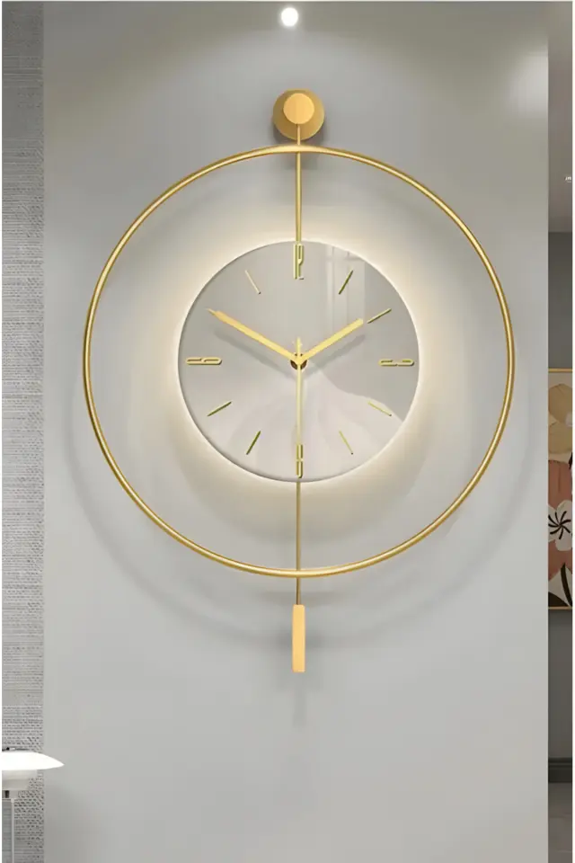 Stewehome Ρολόι τοίχου με φωτισμό LED και μηχανισμό quartz μοντέρνου στρογγυλού σχεδίου Χρυσό 50x75 cm 3