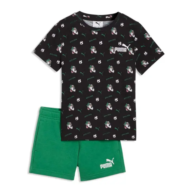 Puma Infant's Super Puma Allover Tee and Shorts Set Μαύρο - Πράσινο 691925-01 (Puma)