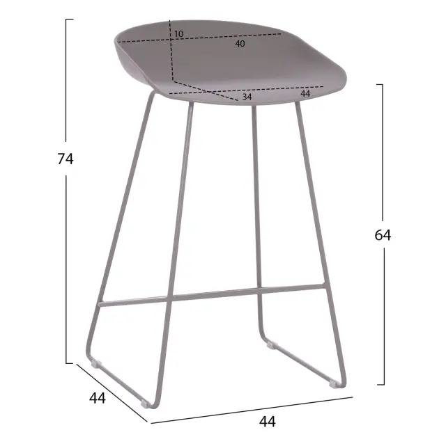 ΣΚΑΜΠΟ ΜΠΑΡ FB99299.10, ΓΚΡΙ, ΜΕΣΑΙΟΥ ΥΨΟΥΣ, 44x44x74 εκ. 2