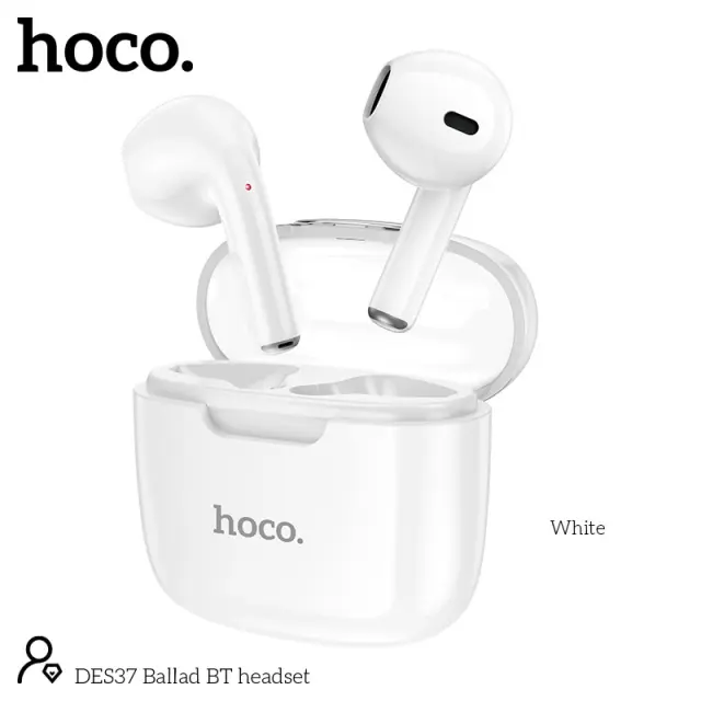 Wireless Hands Free Hoco DES37 Ballad TWS V5.3 250mAh 3.5 Ώρες Λειτουργίας με Πλήκτρο Ελέγχου και Συμβατό με Siri Λευκά