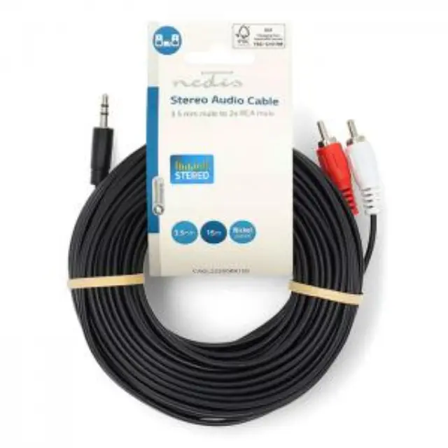 Καλώδιο 2x RCA αρσ. - 3.5mm Stereo αρσ., 15m. 3