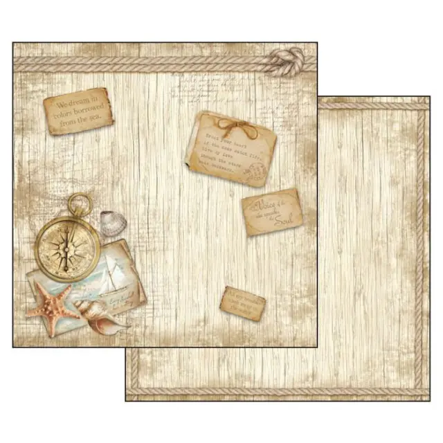 Χαρτί Scrapbooking Stamperia Διπλής Όψης - Sea Land Compass - 31x30cm
